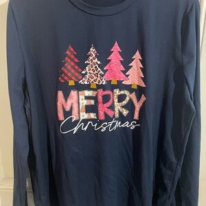 Merry Christmas Navy Long Sleeve Shirt